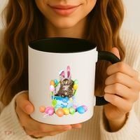Happy Easter Cute Bunny Cat Eggs Basket Maine Coon Kitten Coffee Mug thumb 3
