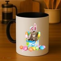 Happy Easter Cute Bunny Cat Eggs Basket Maine Coon Kitten Coffee Mug thumb 4