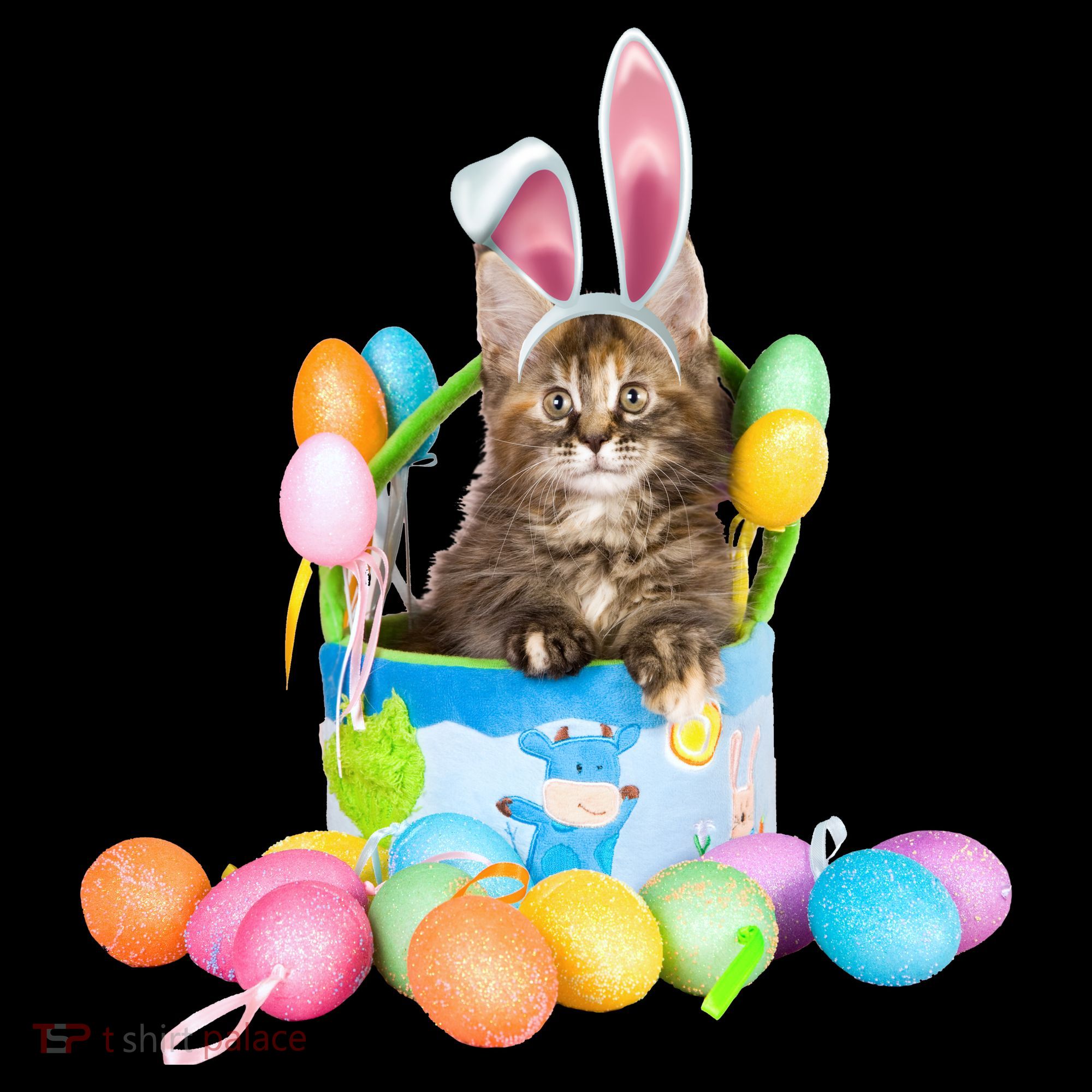 Happy Easter Cute Bunny Cat Eggs Basket Maine Coon Kitten Coffee Mug