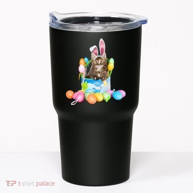 Happy Easter Cute Bunny Cat Eggs Basket Maine Coon Kitten Tumbler