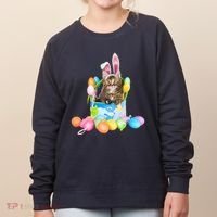 Happy Easter Cute Bunny Cat Eggs Basket Maine Coon Kitten Women's Sweatshirt thumb 0