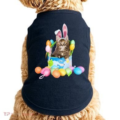 Happy Easter Cute Bunny Cat Eggs Basket Maine Coon Kitten Doggie Tank
