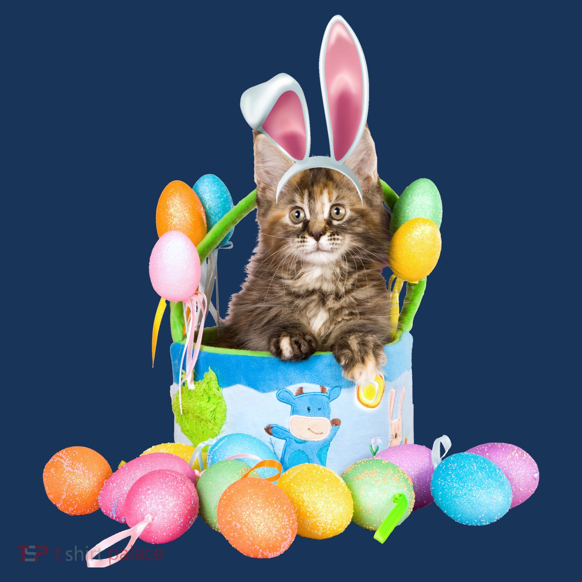 Happy Easter Cute Bunny Cat Eggs Basket Maine Coon Kitten Doggie Tank