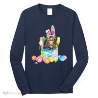 Happy Easter Cute Bunny Cat Eggs Basket Maine Coon Kitten Long Sleeve Shirt thumb 0