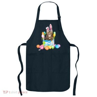 Happy Easter Cute Bunny Cat Eggs Basket Maine Coon Kitten Apron