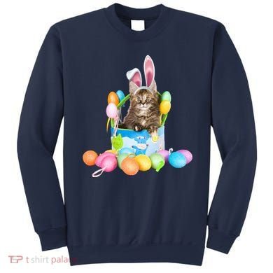 Happy Easter Cute Bunny Cat Eggs Basket Maine Coon Kitten Sweatshirt