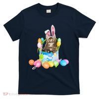 Happy Easter Cute Bunny Cat Eggs Basket Maine Coon Kitten T-Shirt thumb 0