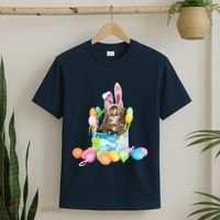 Happy Easter Cute Bunny Cat Eggs Basket Maine Coon Kitten T-Shirt thumb 2