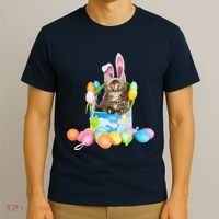 Happy Easter Cute Bunny Cat Eggs Basket Maine Coon Kitten T-Shirt thumb 3