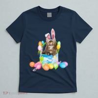 Happy Easter Cute Bunny Cat Eggs Basket Maine Coon Kitten T-Shirt thumb 5
