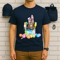 Happy Easter Cute Bunny Cat Eggs Basket Maine Coon Kitten T-Shirt thumb 6