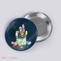 Happy Easter Cute Bunny Cat Eggs Basket Maine Coon Kitten Button thumb 0