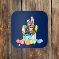 Happy Easter Cute Bunny Cat Eggs Basket Maine Coon Kitten Coaster thumb 0