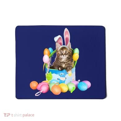 Happy Easter Cute Bunny Cat Eggs Basket Maine Coon Kitten Mousepad