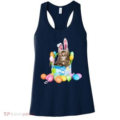 Happy Easter Cute Bunny Cat Eggs Basket Maine Coon Kitten Women's Tank Top