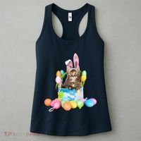 Happy Easter Cute Bunny Cat Eggs Basket Maine Coon Kitten Women's Tank Top thumb 3
