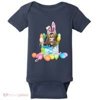 Happy Easter Cute Bunny Cat Eggs Basket Maine Coon Kitten Baby Bodysuit thumb 0