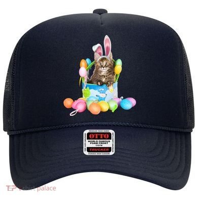 Happy Easter Cute Bunny Cat Eggs Basket Maine Coon Kitten Hat