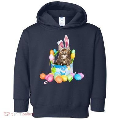 Happy Easter Cute Bunny Cat Eggs Basket Maine Coon Kitten Toddler Hoodie