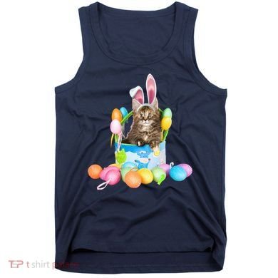 Happy Easter Cute Bunny Cat Eggs Basket Maine Coon Kitten Tank Top