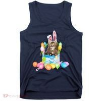 Happy Easter Cute Bunny Cat Eggs Basket Maine Coon Kitten Tank Top thumb 0