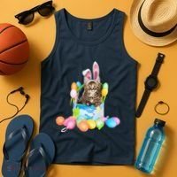 Happy Easter Cute Bunny Cat Eggs Basket Maine Coon Kitten Tank Top thumb 4