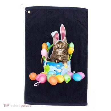 Happy Easter Cute Bunny Cat Eggs Basket Maine Coon Kitten Golf Towel