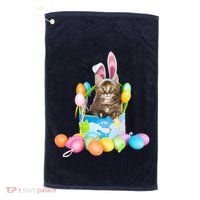 Happy Easter Cute Bunny Cat Eggs Basket Maine Coon Kitten Golf Towel thumb 0