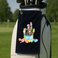 Happy Easter Cute Bunny Cat Eggs Basket Maine Coon Kitten Golf Towel thumb 2