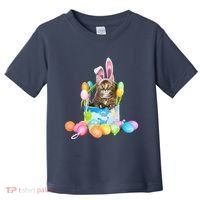 Happy Easter Cute Bunny Cat Eggs Basket Maine Coon Kitten Toddler T-Shirt thumb 0