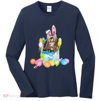 Happy Easter Cute Bunny Cat Eggs Basket Maine Coon Kitten Women's Long Sleeve Shirt thumb 0