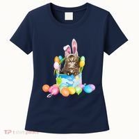 Happy Easter Cute Bunny Cat Eggs Basket Maine Coon Kitten Women's T-Shirt thumb 0
