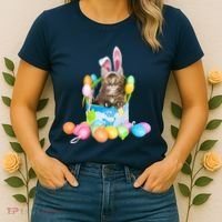 Happy Easter Cute Bunny Cat Eggs Basket Maine Coon Kitten Women's T-Shirt thumb 2