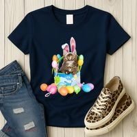 Happy Easter Cute Bunny Cat Eggs Basket Maine Coon Kitten Women's T-Shirt thumb 3