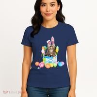 Happy Easter Cute Bunny Cat Eggs Basket Maine Coon Kitten Women's T-Shirt thumb 4
