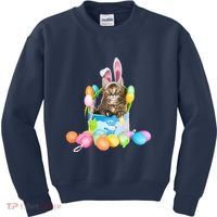 Happy Easter Cute Bunny Cat Eggs Basket Maine Coon Kitten Kids Sweatshirt thumb 0