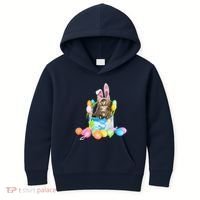 Happy Easter Cute Bunny Cat Eggs Basket Maine Coon Kitten Kids Hoodie thumb 0