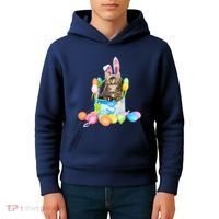 Happy Easter Cute Bunny Cat Eggs Basket Maine Coon Kitten Kids Hoodie thumb 4