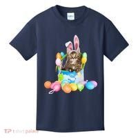 Happy Easter Cute Bunny Cat Eggs Basket Maine Coon Kitten Kids T-Shirt thumb 0