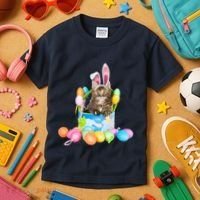 Happy Easter Cute Bunny Cat Eggs Basket Maine Coon Kitten Kids T-Shirt thumb 3