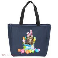 Happy Easter Cute Bunny Cat Eggs Basket Maine Coon Kitten Tote Bag thumb 0