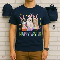 Happy Easter Cute Cat Lover Holiday T-Shirt thumb 6