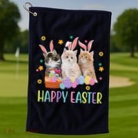 Happy Easter Cute Cat Lover Holiday Golf Towel thumb 1