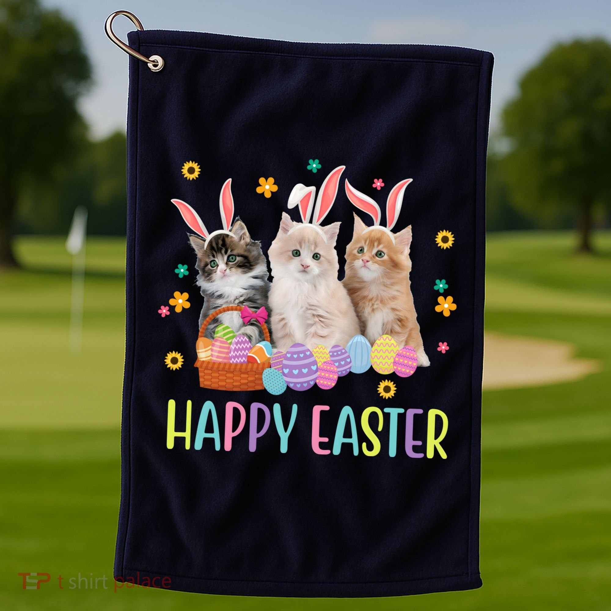 Happy Easter Cute Cat Lover Holiday Golf Towel