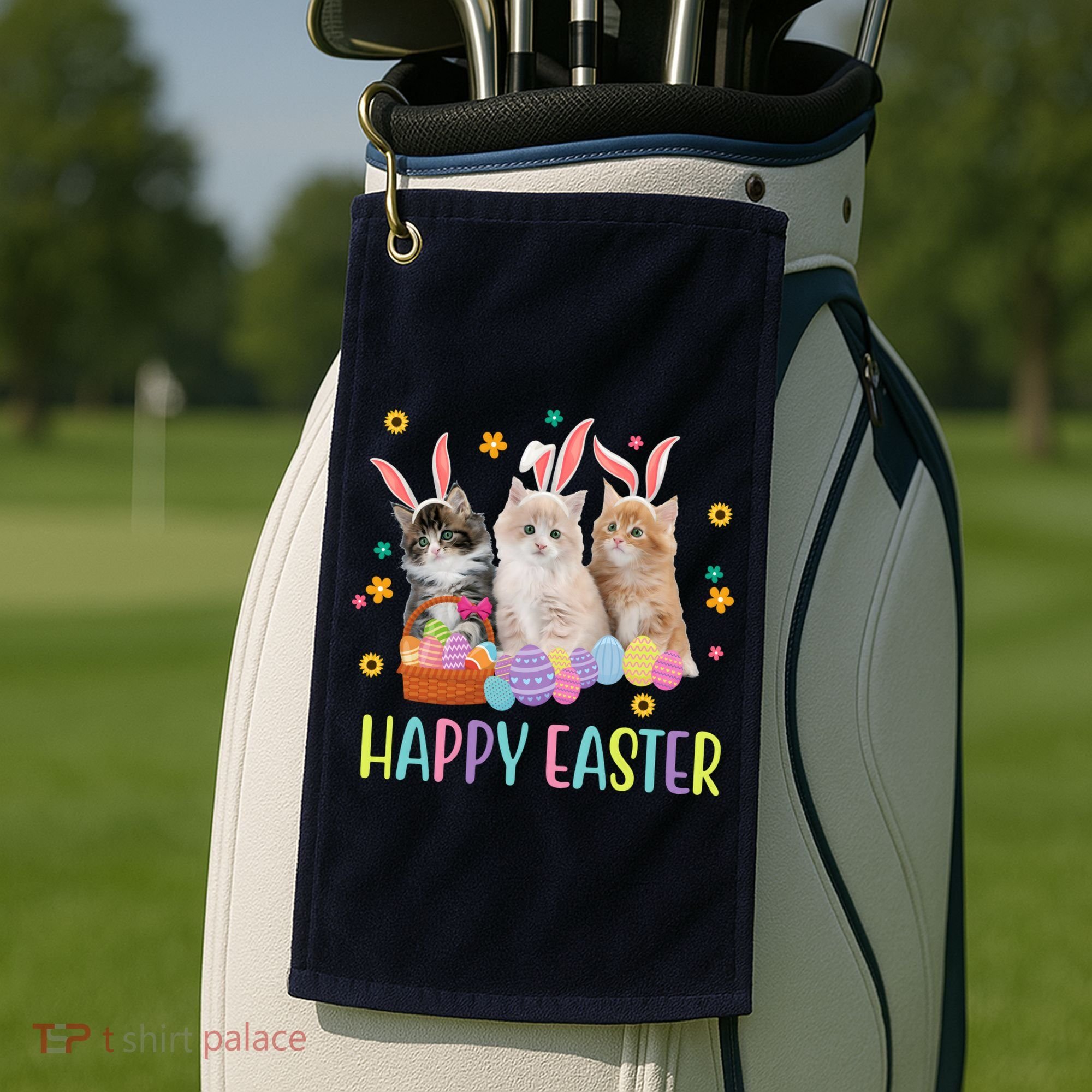 Happy Easter Cute Cat Lover Holiday Golf Towel