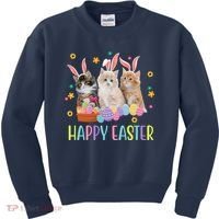 Happy Easter Cute Cat Lover Holiday Kids Sweatshirt thumb 0