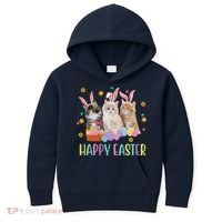 Happy Easter Cute Cat Lover Holiday Kids Hoodie thumb 0