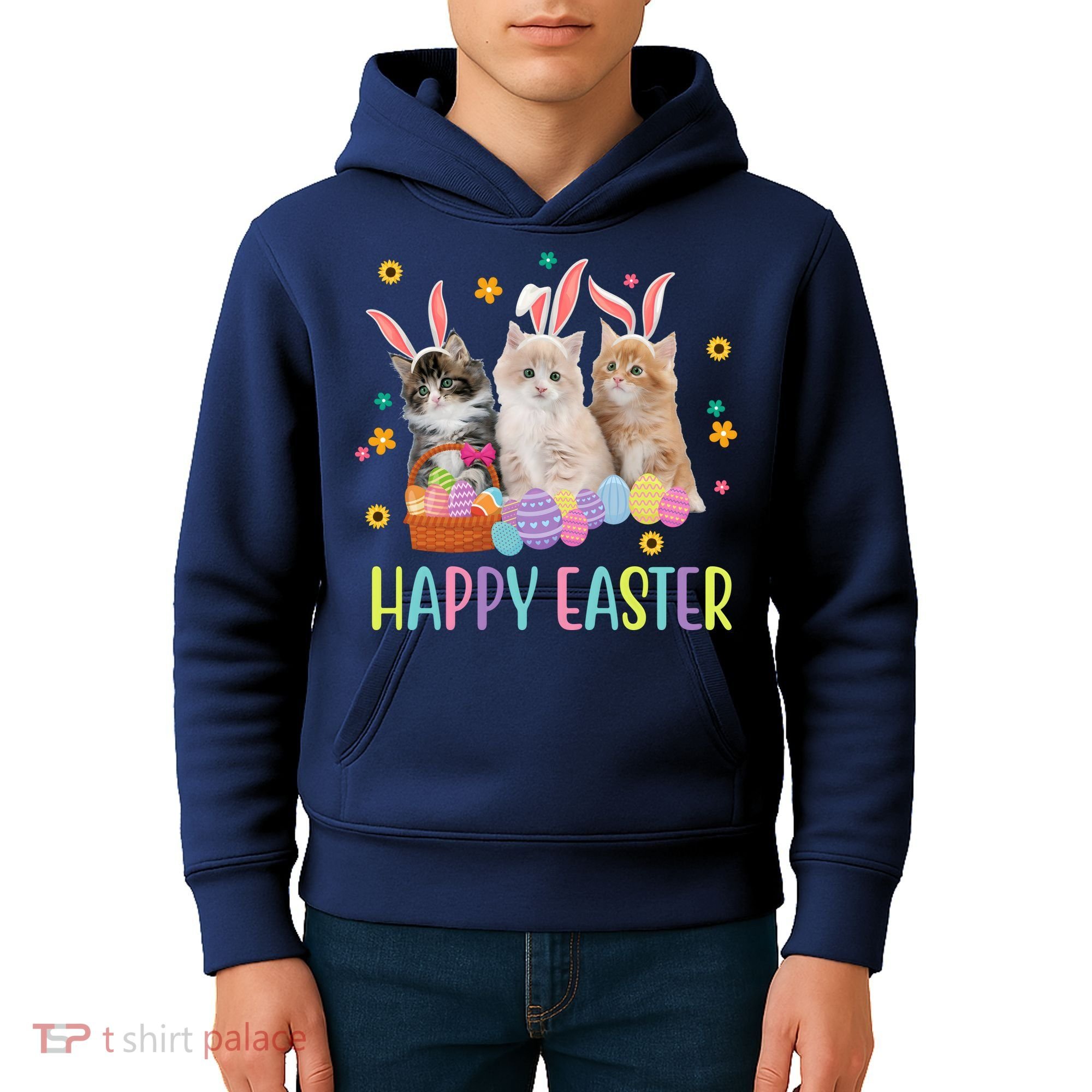Happy Easter Cute Cat Lover Holiday Kids Hoodie
