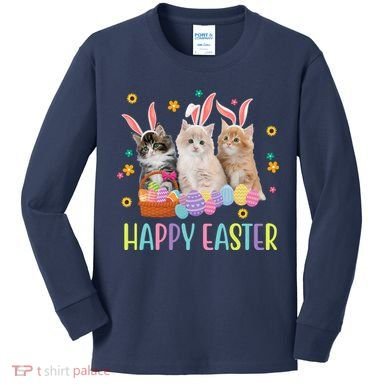 Happy Easter Cute Cat Lover Holiday Kids Long Sleeve Shirt