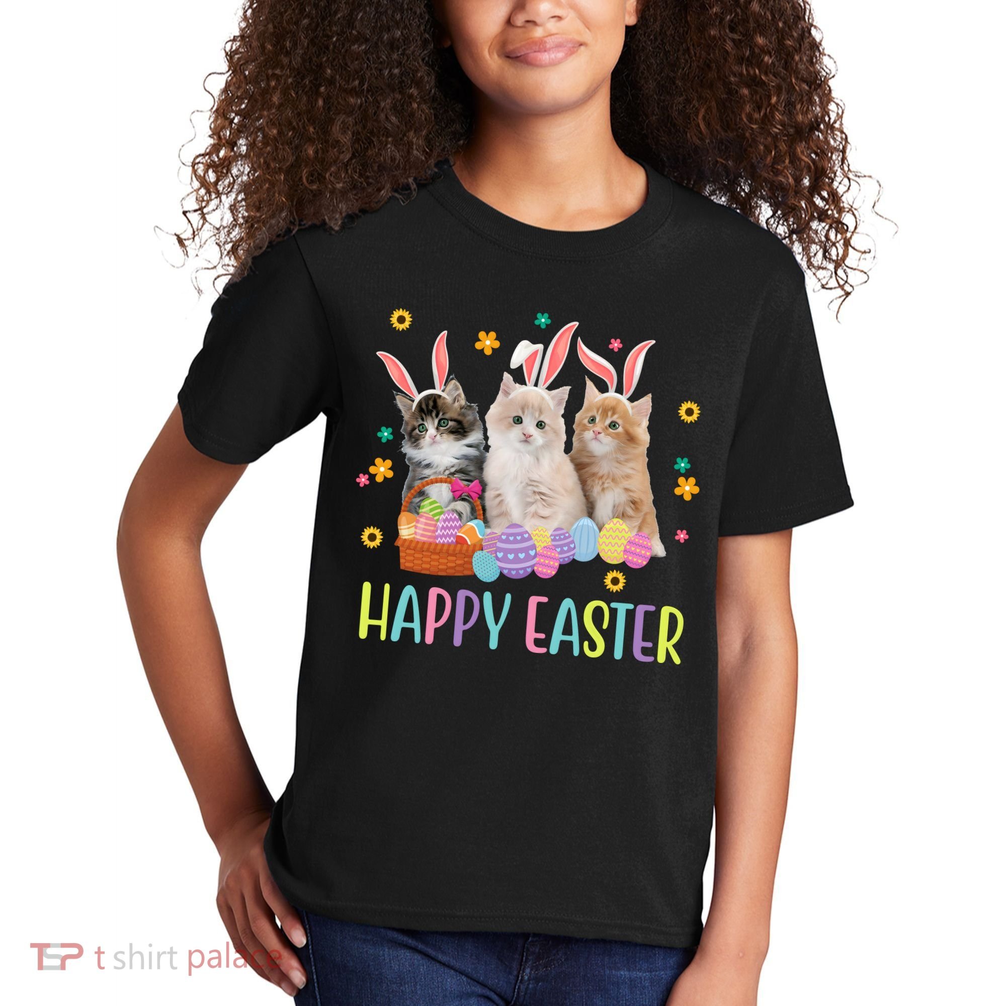 Happy Easter Cute Cat Lover Holiday Kids T-Shirt